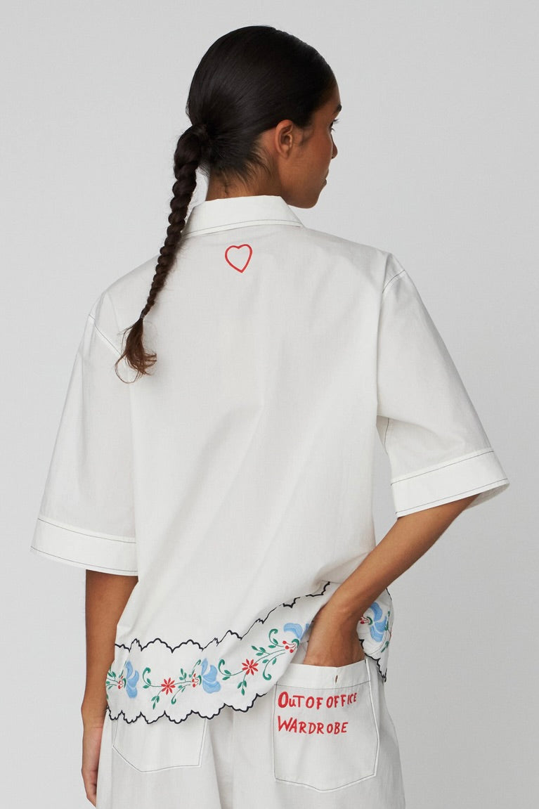 COLOURED EMBROIDERED OVERSIZED SHIRT | OFF-WHITE