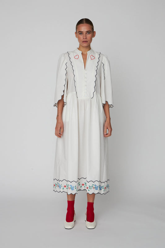 COLOURED EMBROIDERED LOOSE DRESS | OFF-WHITE