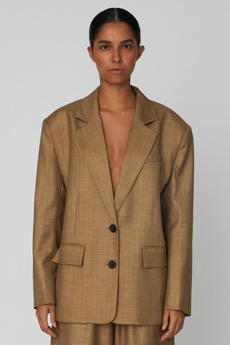 PIN STRIPED BLAZER | KHAKI