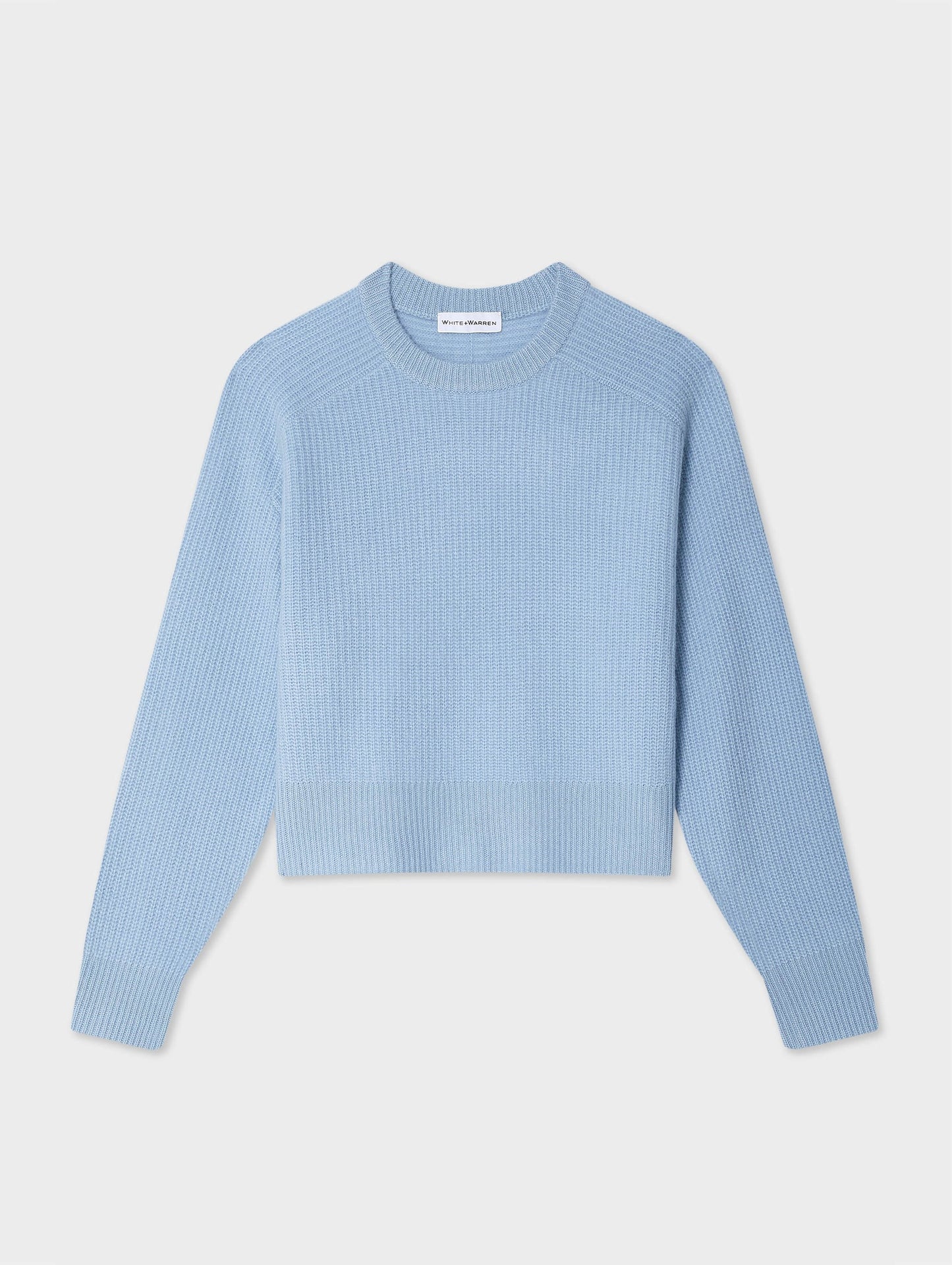 CASHMERE SADDLE SLEEVE CREWNECK | LIGHT BLUE