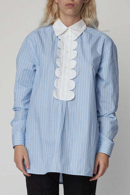 STRIPED SHIRT WITH SCALLOPS | LIGHT BLUE STRIPES