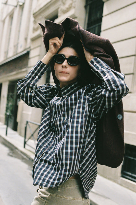 NAVY-BROWN CHECK / 34