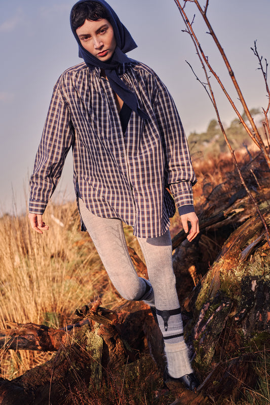 NAVY-BROWN CHECK / 34