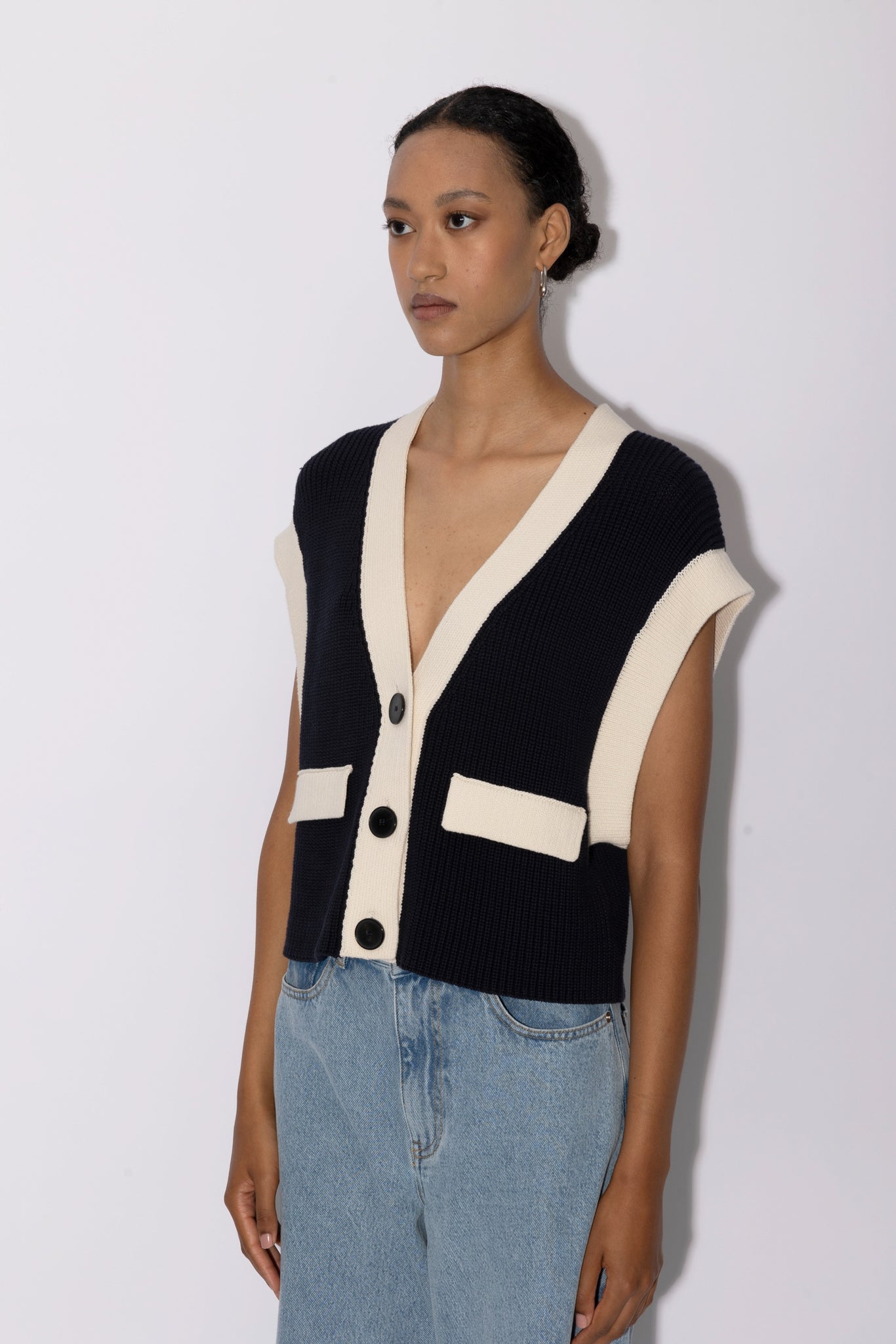 KARRA knitted vest | NAVY-ECRU