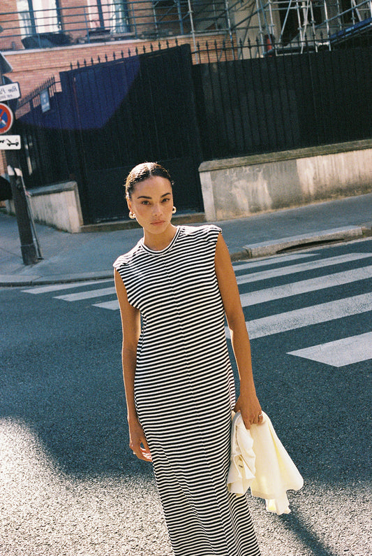 DIEGOTTE dress | ECRU-NAVY STRIPES