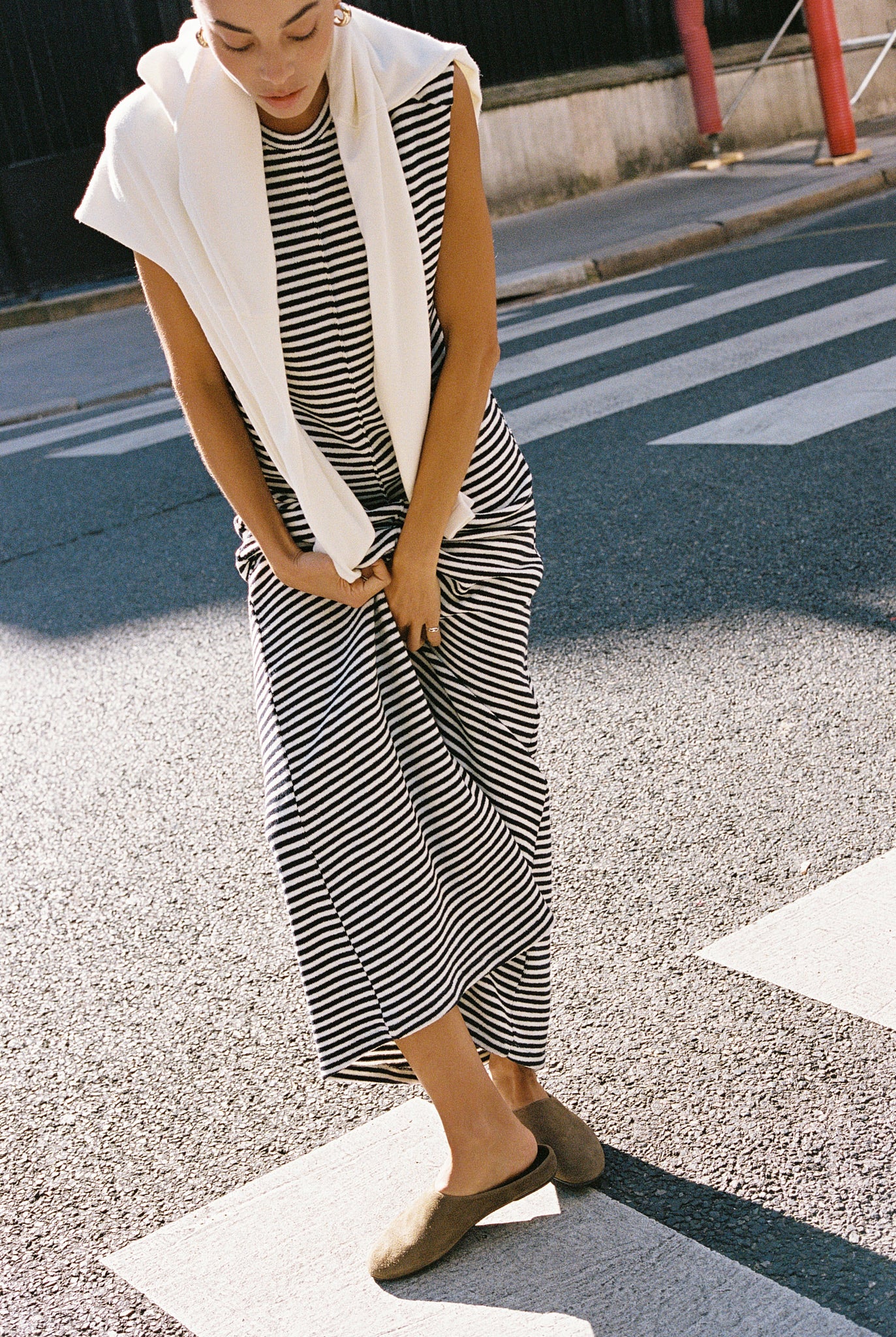 DIEGOTTE dress | ECRU-NAVY STRIPES