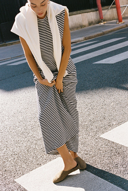 DIEGOTTE dress | ECRU-NAVY STRIPES