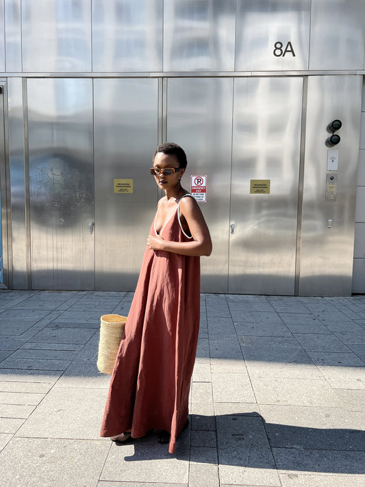 DOMINIC dress | DARK BLUSH-ECRU