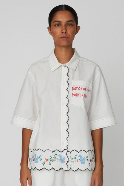 COLOURED EMBROIDERED OVERSIZED SHIRT | OFF-WHITE