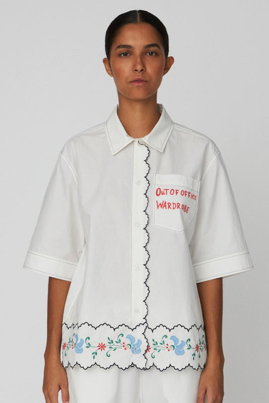 COLOURED EMBROIDERED OVERSIZED SHIRT | OFF-WHITE