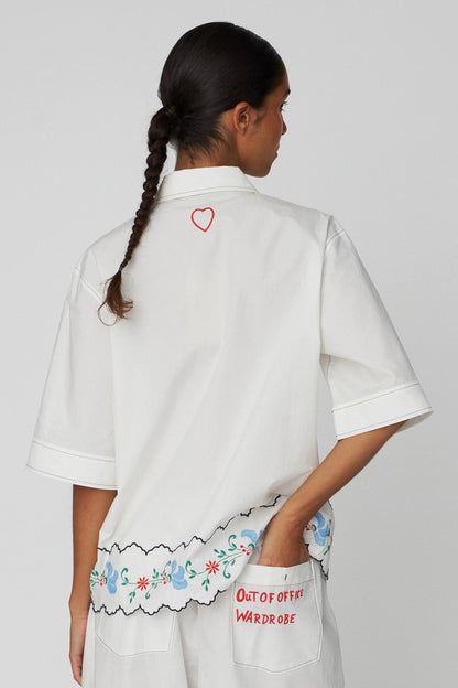 COLOURED EMBROIDERED OVERSIZED SHIRT | OFF-WHITE
