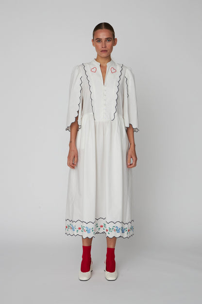 COLOURED EMBROIDERED LOOSE DRESS | OFF-WHITE