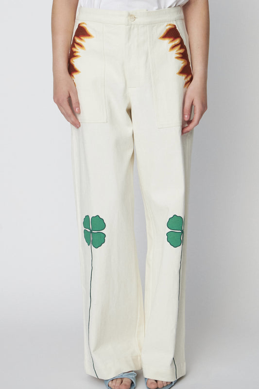 PATCHWORK ELEMENTS COTTON PANTS | CREAM