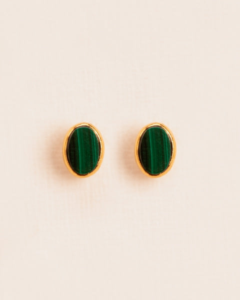 STUD EARRINGS WITH MALACHITE | GOLD
