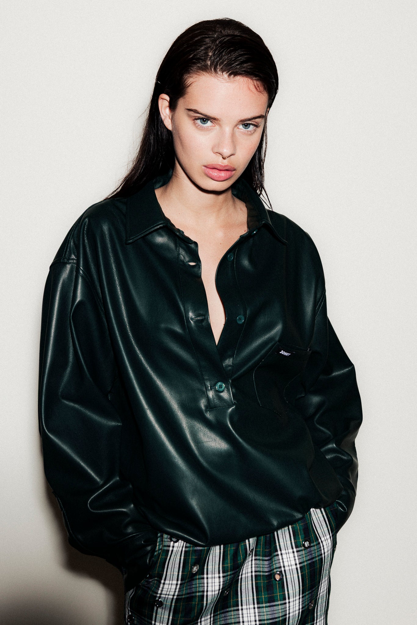 MADDOX VEGAN LEATHER BLOUSE