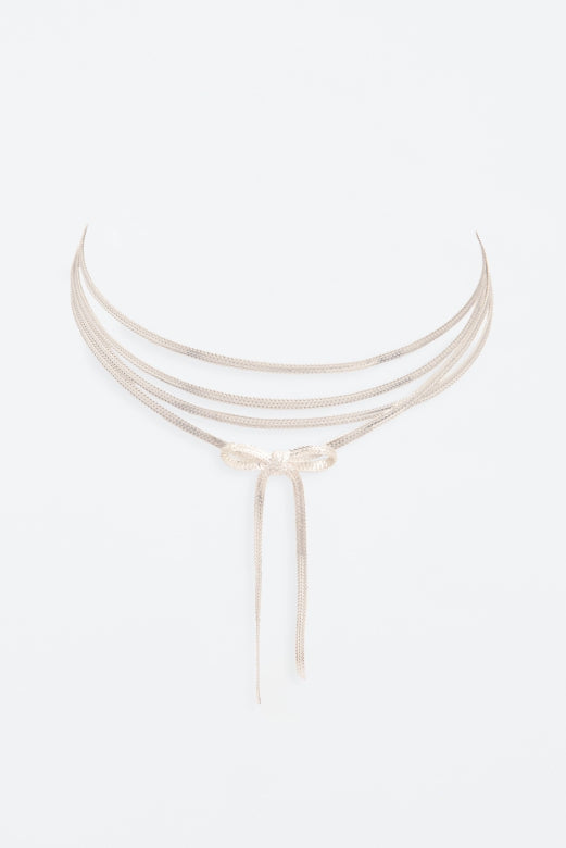 4 LAYER NECKLACE WITH RIBBON | SILVER