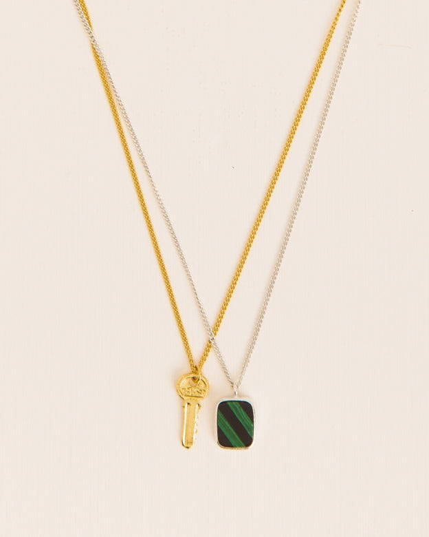 NECKLACE WITH KEY & MOSAIC | SILVER-GOLD