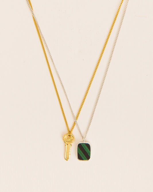 NECKLACE WITH KEY & MOSAIC | SILVER-GOLD