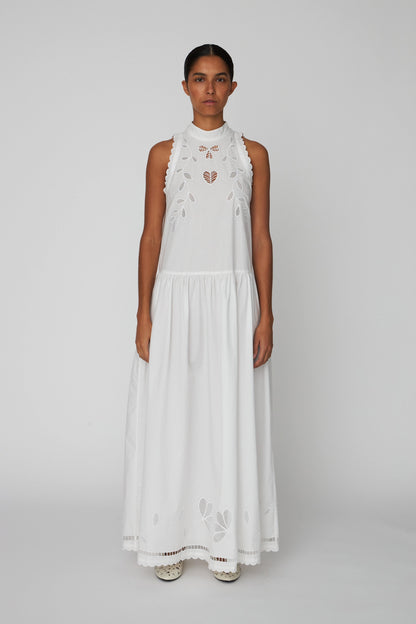 EMBROIDERY ANGLAISE MAXI DRESS | OFF-WHITE