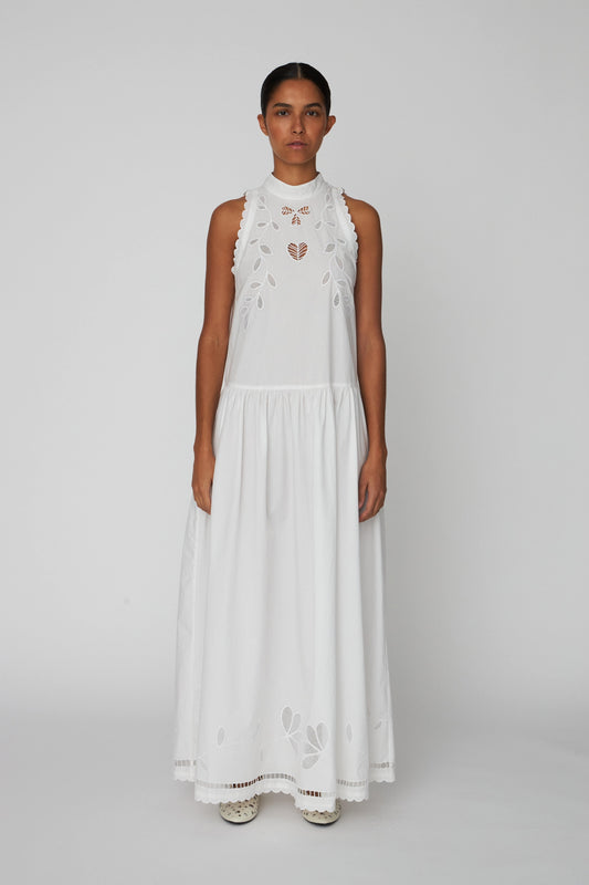 EMBROIDERY ANGLAISE MAXI DRESS | OFF-WHITE