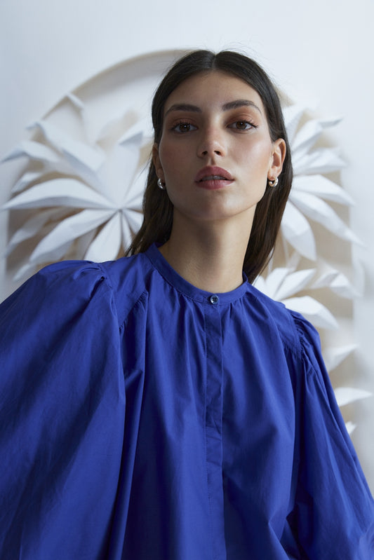 COTTON SHIRT WITH BALLOON SLEEVES | ROYAL BLUE