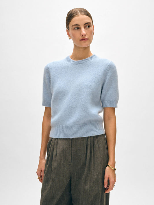 BRUSHED CASHMERE TEE | LIGHT BLUE
