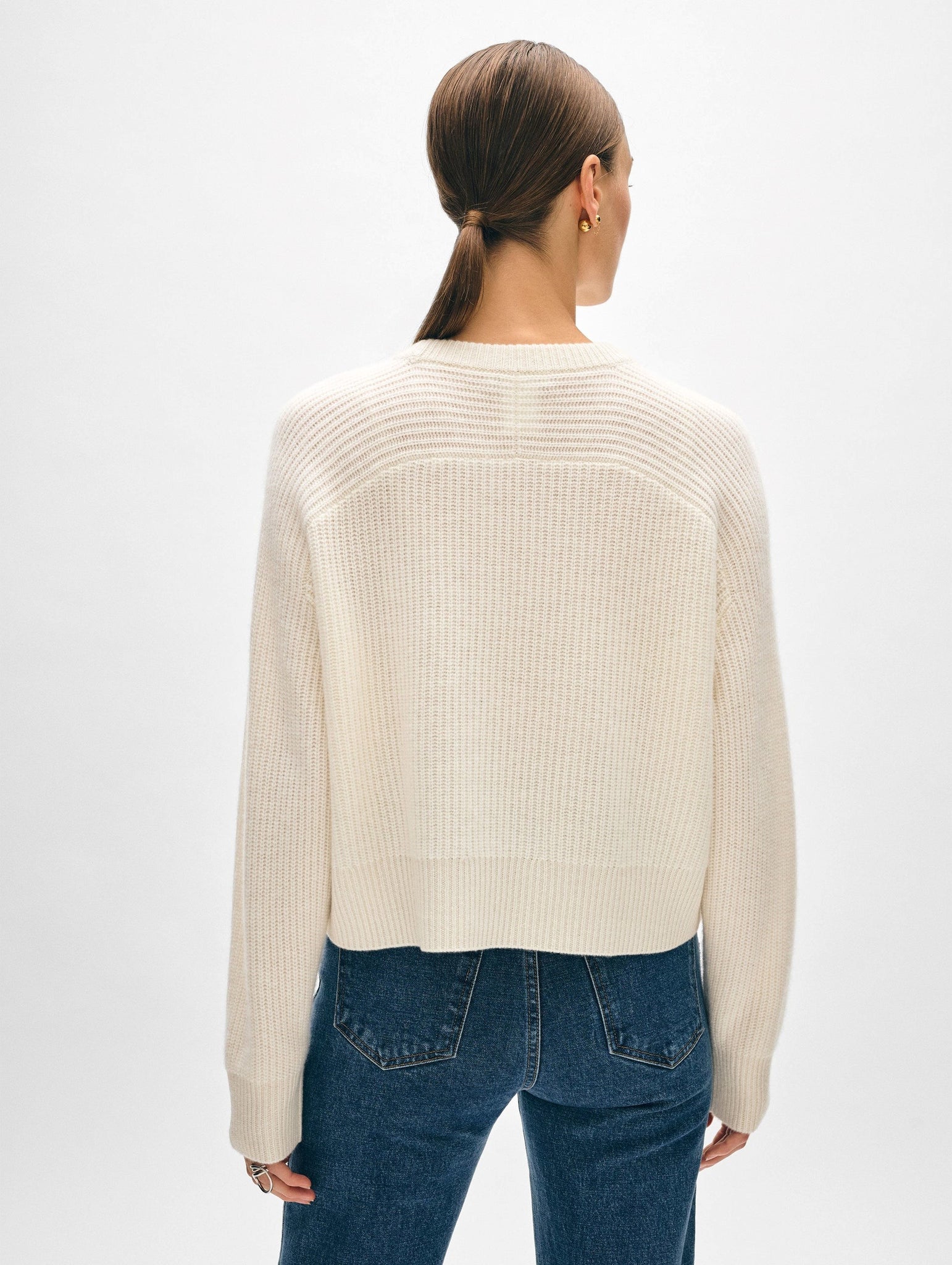 CASHMERE SADDLE SLEEVE CREWNECK | SOFT WHITE