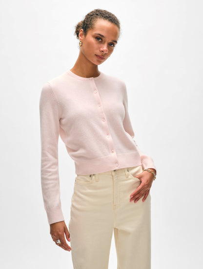 CASHMERE CREWNECK CARDIGAN | LIGHT PINK