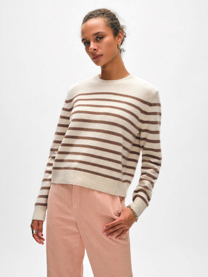 CASHMERE STRIPED CREW | BROWN STRIPES