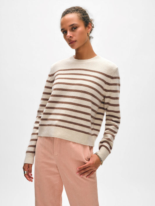 CASHMERE STRIPED CREW | BROWN STRIPES