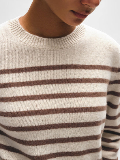 CASHMERE STRIPED CREW | BROWN STRIPES