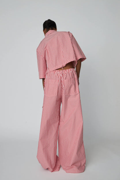 OVERSIZED STRIPED COTTON PANTS | RED