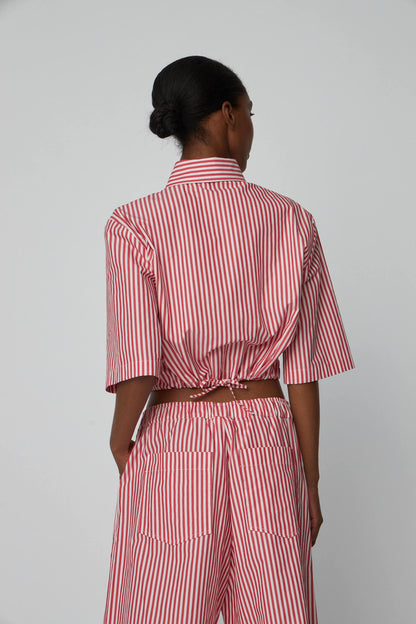 CROPPED STRIPED COTTON SHIRT | RED