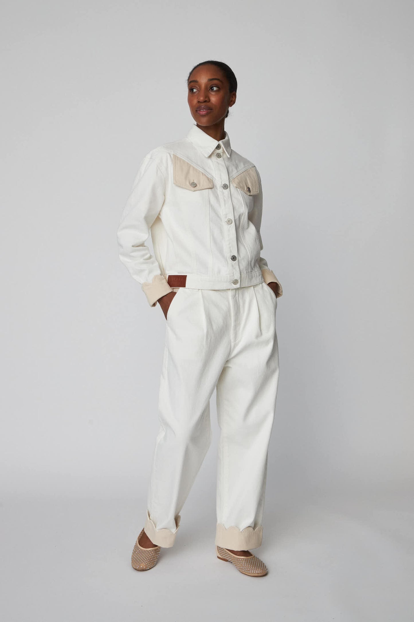 TWO-TONED COTTON PANTS | WHITE
