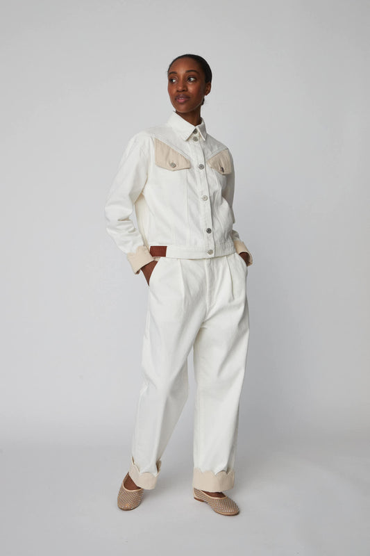 TWO-TONED COTTON PANTS | WHITE
