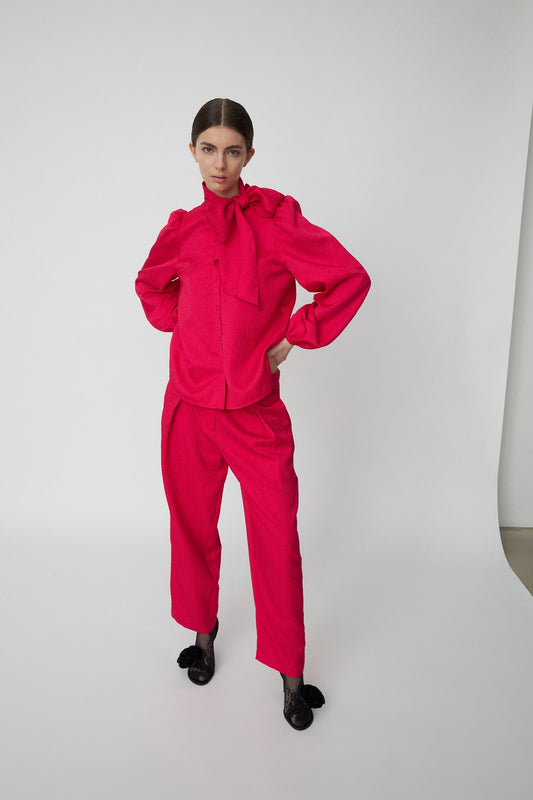 CROPPED CRINKLE PANTS | CHERRY RED