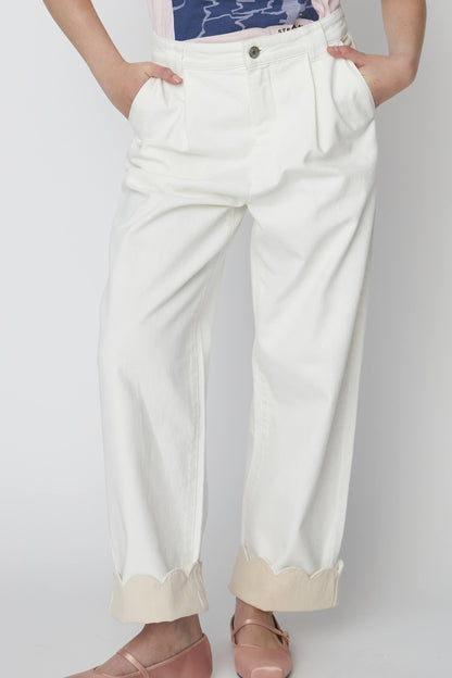 TWO-TONED COTTON PANTS | WHITE