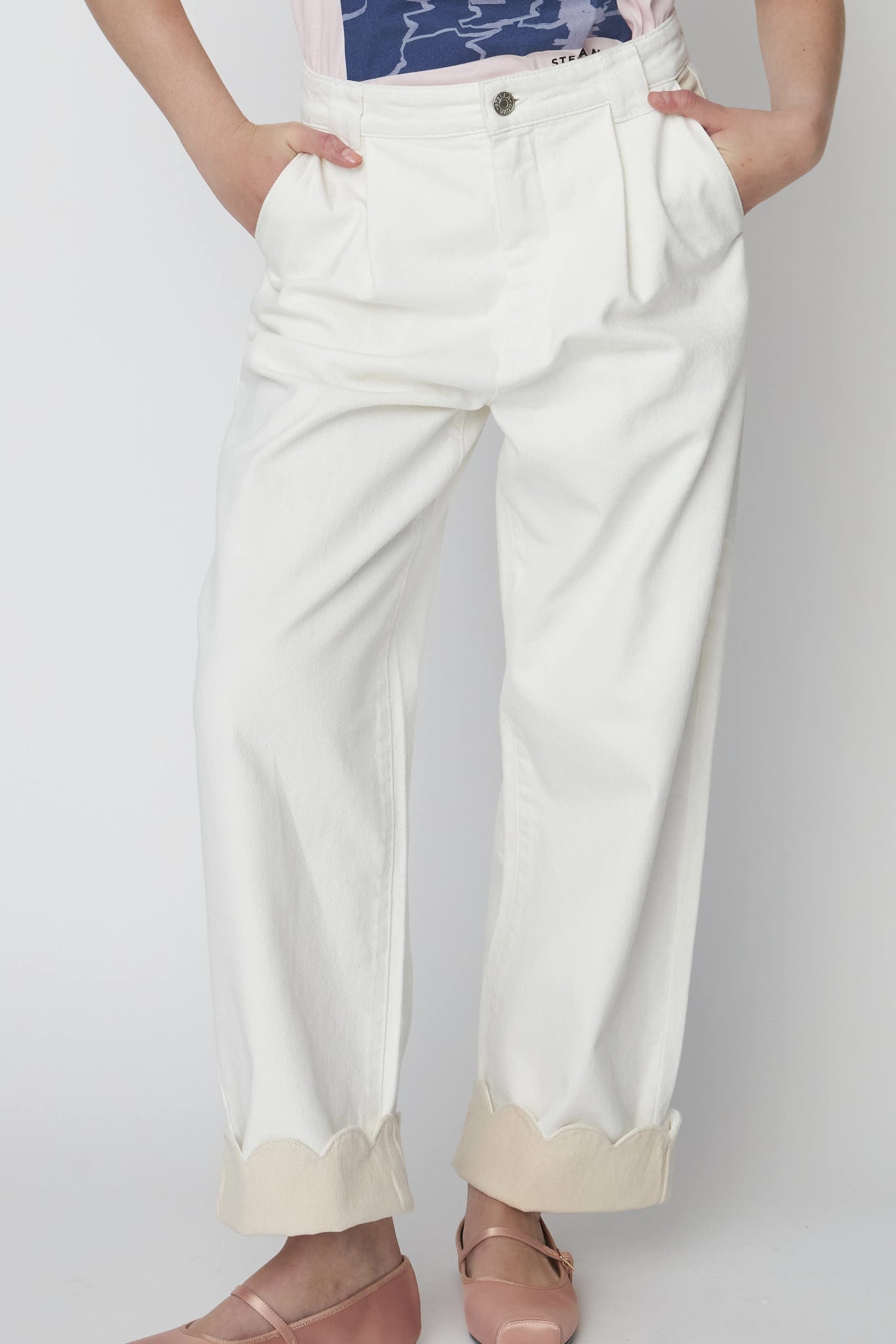 TWO-TONED COTTON PANTS | WHITE